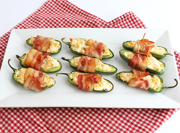 Football Party Food: Bacon-Wrapped Stuffed Jalapeño Poppers