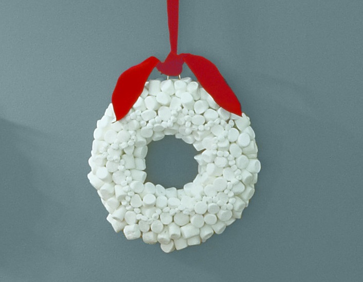 Holiday wreath made of marshmallows