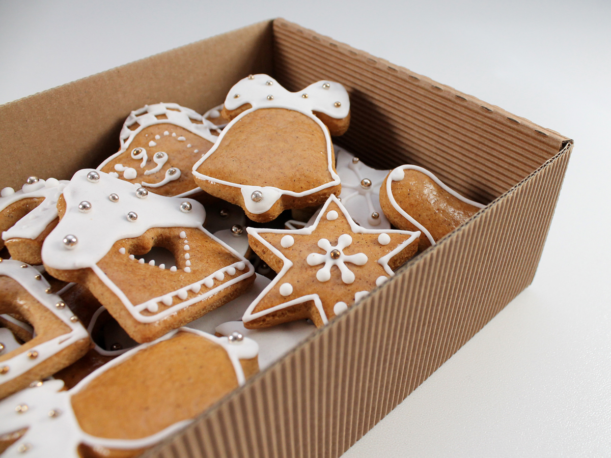 Ginger bread holiday cookies in a box