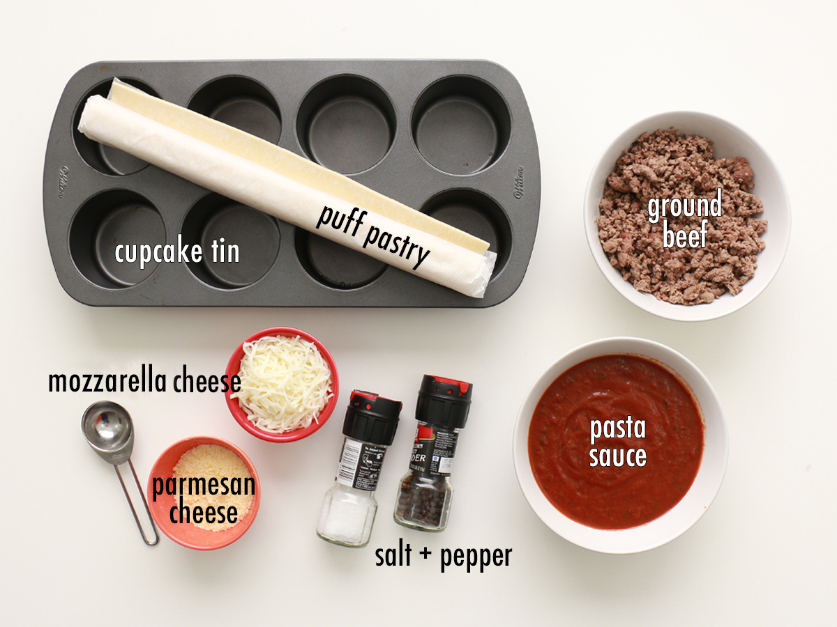 Ingredients for lasagna cupcakes