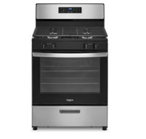 Black and silver Whirlpool gas range