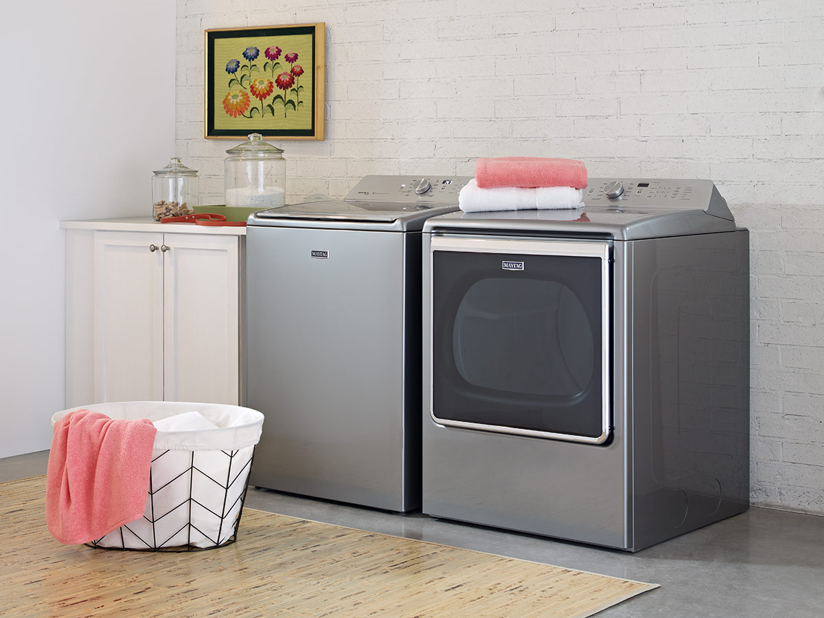 Maytag washer and dryer in a laundry room