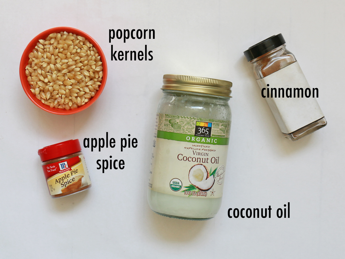 Apple and cinnamon spiced popcorn ingredients