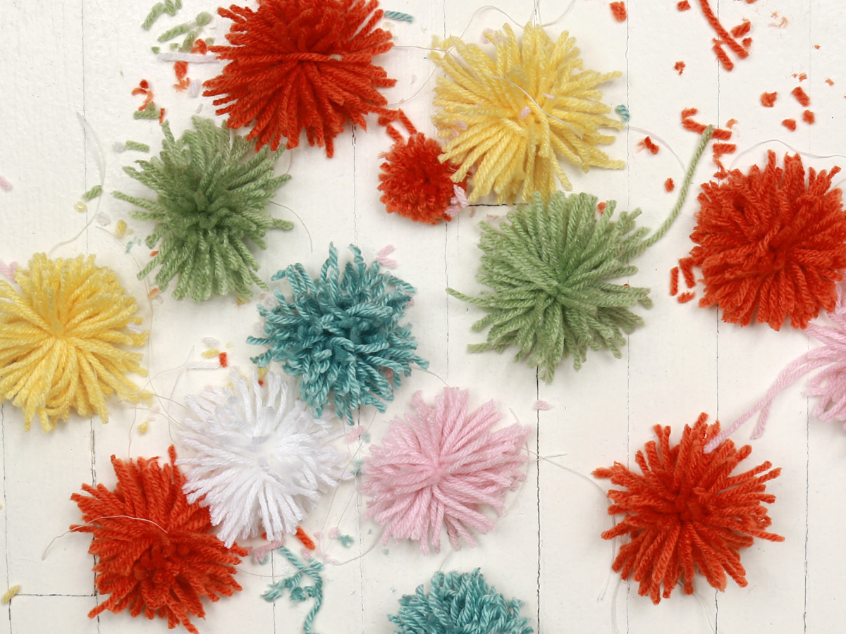 Upcycled decor DIY rug pom-poms