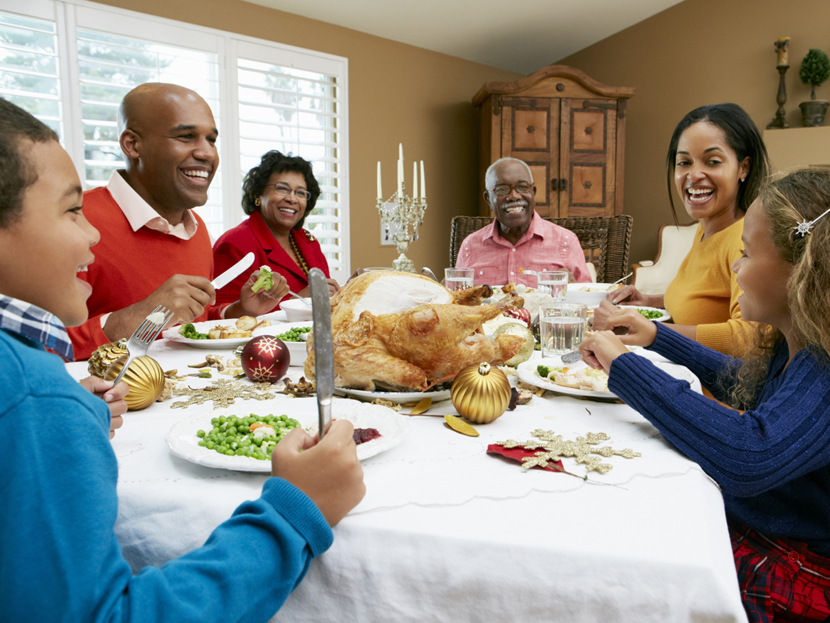 Family having a holiday meal, turkey