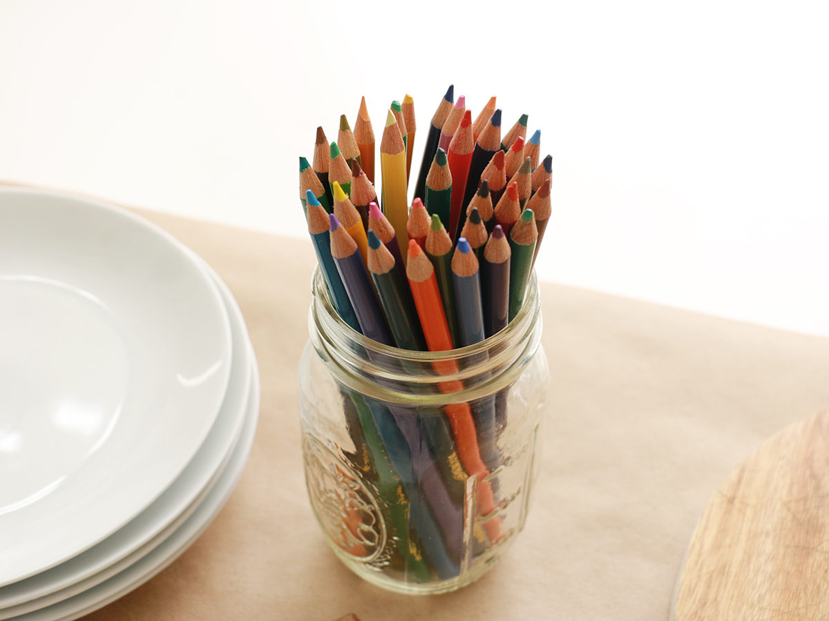 Thanksgiving buffet table with pencils