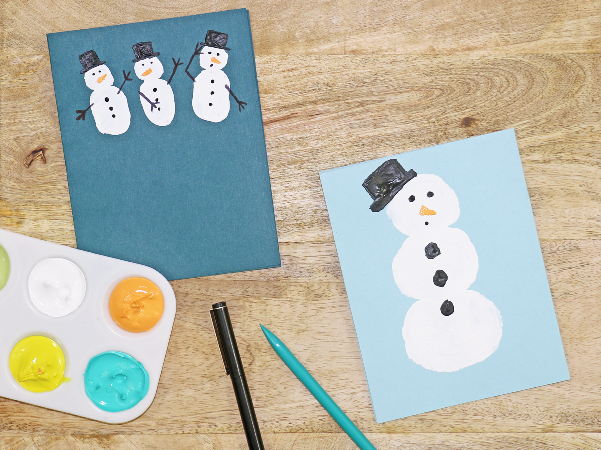 Step 1 in making snowman holiday cards