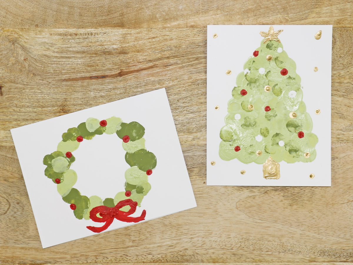 Wreath and Christmas tree holiday cards
