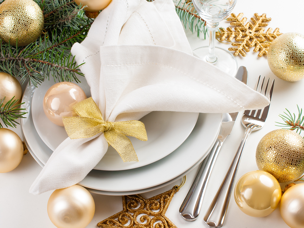 Silver and gold holiday table setting