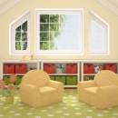 <b>Cute Storage Solutions</b><br> Store larger collections and bigger toys in bright buckets. Use paint pens or stickers to personalize them with your child’s name. Hook the buckets to a short curtain rod or towel rod to get them off the floor and out of the way. Bookcases look neater when used with bins and baskets. Clutter can be tucked away, while favorite items can stay in the spotlight. Two checkered chairs in a playroom
